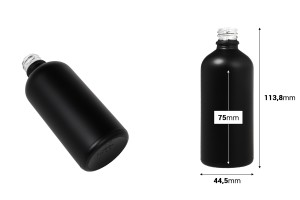 Flacon en verre pour huiles essentielles de 100 ml noir sablé avec bouche PP18-2