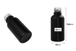Flacon en verre pour huiles essentielles de 30 ml noir sablé avec bouche PP18-2