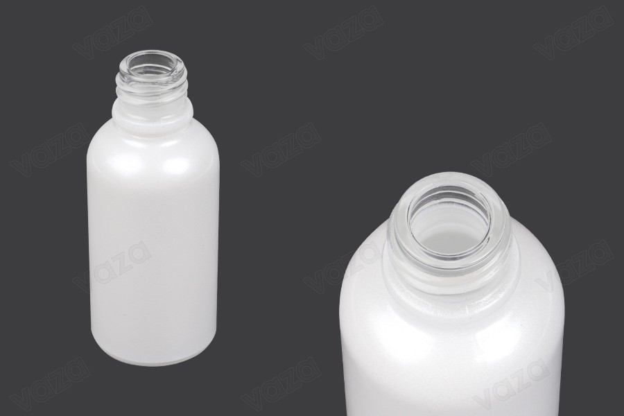 Flacon en verre pour huiles essentielles de 30 ml blanc nacré avec bouche PP18 Flacon en verre pour huiles essentielles de 30 ml blanc nacré avec bouche PP18-photo_produit