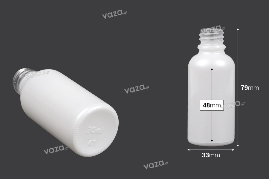 Γυάλινο μπουκαλάκι για αιθέρια έλαια 30 ml λευκό περλέ με στόμιο PP18
