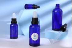 Γυάλινο μπουκαλάκι για αιθέρια έλαια 30 ml μπλε με στόμιο PP18