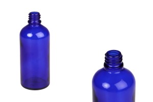Flacon en verre pour huiles essentielles de 100 ml bleu avec bouche PP18