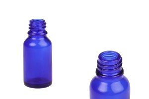 Flacon en verre pour huiles essentielles de 15 ml bleu avec bouche PP18