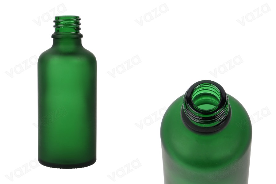 Γυάλινο μπουκαλάκι για αιθέρια έλαια 50 ml πράσινο αμμοβολής με στόμιο PP18-εικόνα_προϊοντική