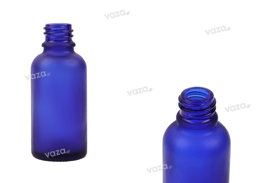 Γυάλινο μπουκαλάκι για αιθέρια έλαια 30 ml μπλε αμμοβολής με στόμιο PP18 