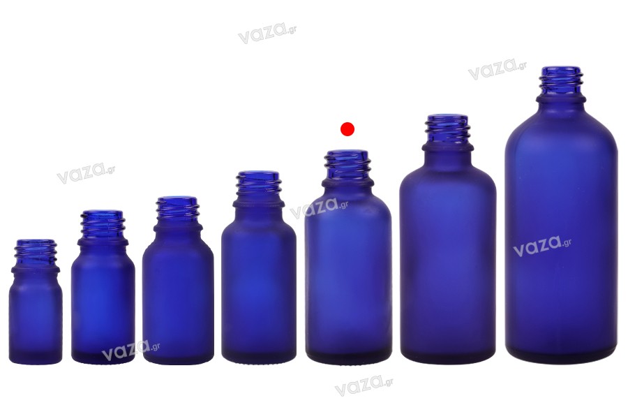 Γυάλινο μπουκαλάκι για αιθέρια έλαια 30 ml μπλε αμμοβολής με στόμιο PP18 