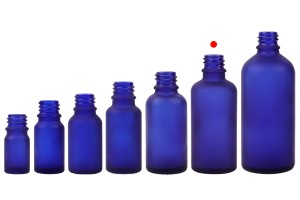Bottiglietta in vetro per oli essenziali da 50 ml blu sabbiato con imboccautra PP18.-6