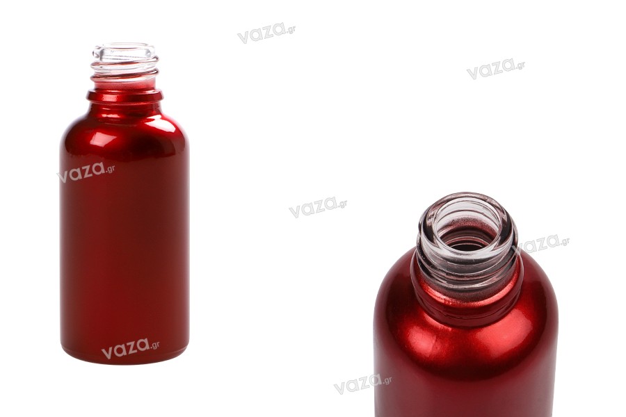 Γυάλινο μπουκαλάκι για αιθέρια έλαια 30 ml κόκκινο γυαλιστερό με στόμιο PP18