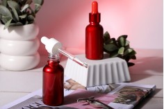 Γυάλινο μπουκαλάκι για αιθέρια έλαια 30 ml κόκκινο γυαλιστερό με στόμιο PP18