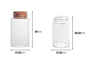 Glasflasche 100 ml breit mit konischem Kork 47x85-εικόνα_διαστάσεις
