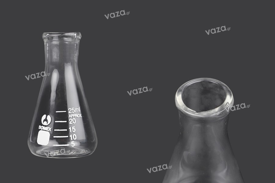 Flacon conique en verre (Erlenmeyer) de 25 ml avec indications volumétriques