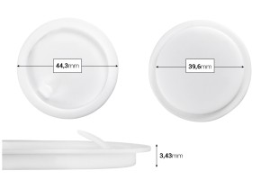 Kunststofffolie (PE) weiß Höhe 3,43 mm - Durchmesser 44,3 mm (klein: 39,60 mm) - 12 Stück-εικόνα_προϊοντική