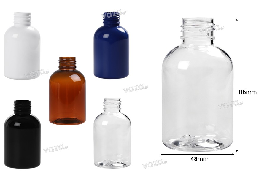 100ml PET bottle in different colors with PP24 finish  - available in a package with 12 pcs
