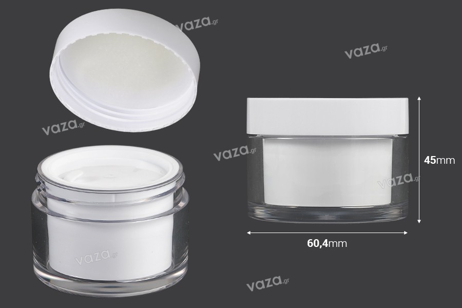 Double-sided cream jar 30 ml with lid and plastic seal - 6 pcs
