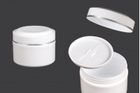 Βάζο 250 ml πλαστικό (PP) σε λευκό χρώμα με καπάκι, σπάτουλα και πλαστικό παρέμβυσμα - 12 τμχ