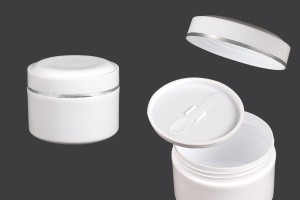 Weiße 250ml-Kunststoffdose (PP) mit Deckel, Löffel und Kunststoffdichtung – 12 Stück-εικόνα_προϊοντική