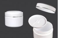 Βάζο 200 ml πλαστικό (PP) σε λευκό χρώμα με καπάκι, κουταλάκι και πλαστικό παρέμβυσμα - 12 τμχ