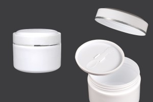 200ml Plastikglas (PP) in weißer Farbe mit Deckel, Teelöffel und Plastikdichtung-produktbild