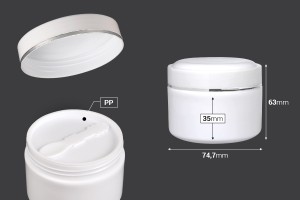 200ml Plastikglas (PP) in weißer Farbe mit Deckel, Teelöffel und Plastikdichtung-bildabmessungen