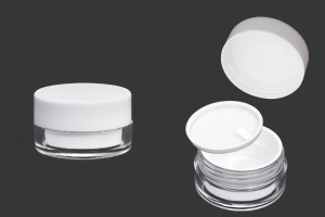 Petit pot en acrylique de 15ml de couleur blanche avec joint intérieur sur le couvercle et plastique sur le pot - 6 pcs-1