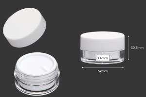 Petit pot en acrylique de 15ml de couleur blanche avec joint intérieur sur le couvercle et plastique sur le pot - 6 pcs-2