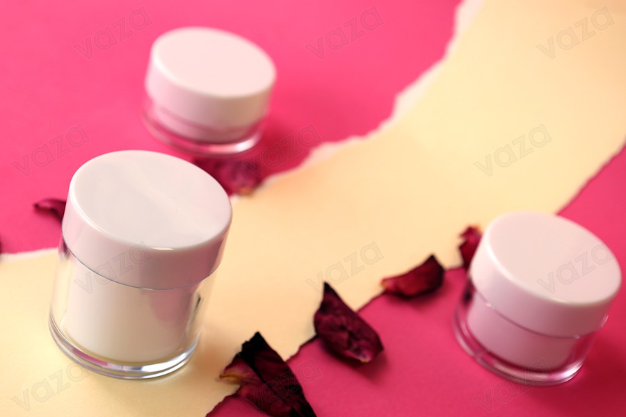 Vasetto da 15 ml in acrilico di colore bianco con guarnizione interna sul tappo e plastica nel vasetto - 6 pz-gruppo_immagini