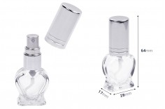 4ml heart shaped glass bottle with spray and silver lid