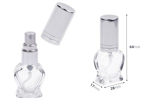 Flacon de parfum en verre de 4 ml avec vaporisateur en forme de  cœur et couvercle en argent-εικόνα_διαστάσεις