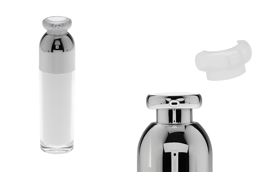 Μπουκαλάκι πολυτελείας 100 ml ακρυλικό (διάφανο εξωτερικά και λευκό εσωτερικά) με αντλία κρέμας και προστατευτικό καπάκι-εικόνα_προϊοντική