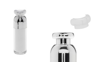 Flacon de luxe en acrylique airless de 30 ml (extérieur transparent et intérieur blanc) avec pompe à crème et capuchon de protection