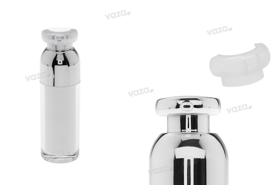 Μπουκαλάκι πολυτελείας 30 ml airless ακρυλικό (διάφανο εξωτερικά και λευκό εσωτερικά) με αντλία κρέμας και προστατευτικό καπάκι