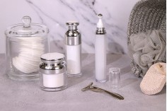 Μπουκαλάκι πολυτελείας 50 ml airless ακρυλικό (διάφανο εξωτερικά και λευκό εσωτερικά) με αντλία κρέμας και προστατευτικό καπάκι
