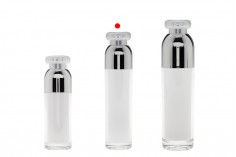 Μπουκαλάκι πολυτελείας 50 ml airless ακρυλικό (διάφανο εξωτερικά και λευκό εσωτερικά) με αντλία κρέμας και προστατευτικό καπάκι