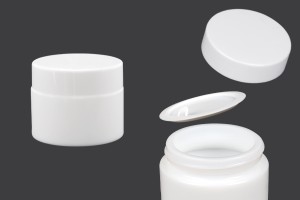 Pot à crème en verre de 50 ml, blanc avec couvercle, doublure et joint en plastique