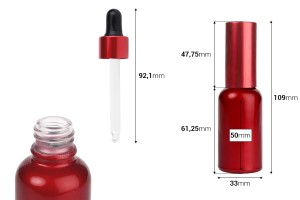 Flasche 30ml Glas in rot mit Tropfer und Deckel-bildabmessungen