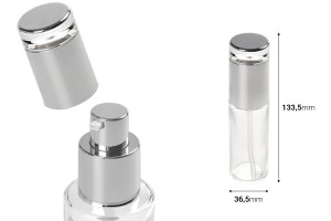 Flasche 50ml transparent mit silberner Pumpe und Deckel-bildabmessungen