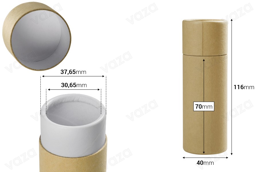 Schachtel zylindrisch aus Kraftpapier 40x116mm für Flaschen- 12 Stücke-εικόνα_διαστάσεις