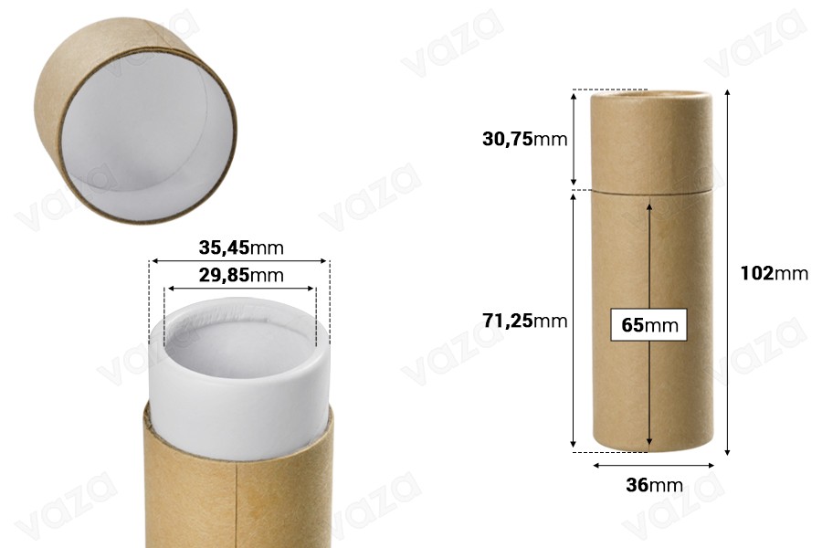 Schachtel zylindrisch aus Kraftpapier 36x102mm für Flaschen- 12 Stücke Schachtel zylindrisch aus Kraftpapier 36x102mm für Flaschen- 12 Stücke-εικόνα_διαστάσεις