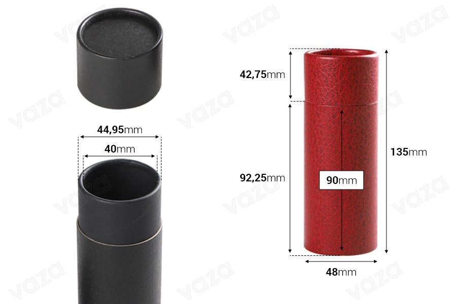 Zylindrische Box (innen schwarz) 48x135mm für Flaschen - 12 Stk Zylindrische Box (innen schwarz) 48x135mm für Flaschen - 12 Stk-bildabmessungen