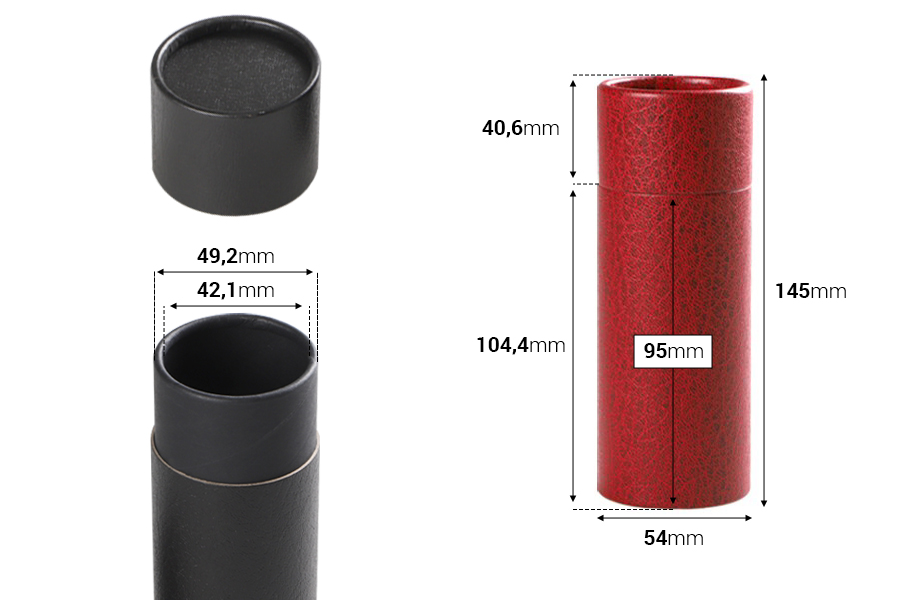 Boîte cylindrique (intérieur noir) 54 x 145 mm pour flacons - 12 pièces