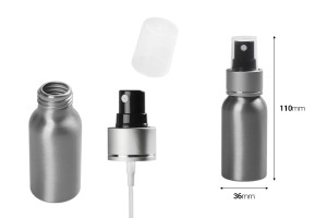 Flacon aluminium de 50 ml avec vaporisateur et bouchon en plastique transparent - 10 pcs-εικόνα_διαστάσεις