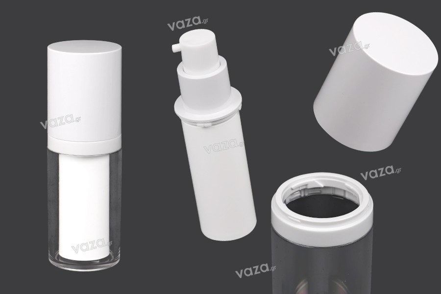 Μπουκάλι airless 15 ml επαναγεμιζόμενο για κρέμα πλαστικό με εξωτερική ακρυλική θήκη