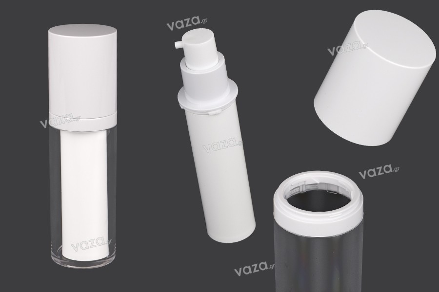 Flacon rechargeable airless en plastique de 30 ml pour crème avec étui extérieur en acrylique