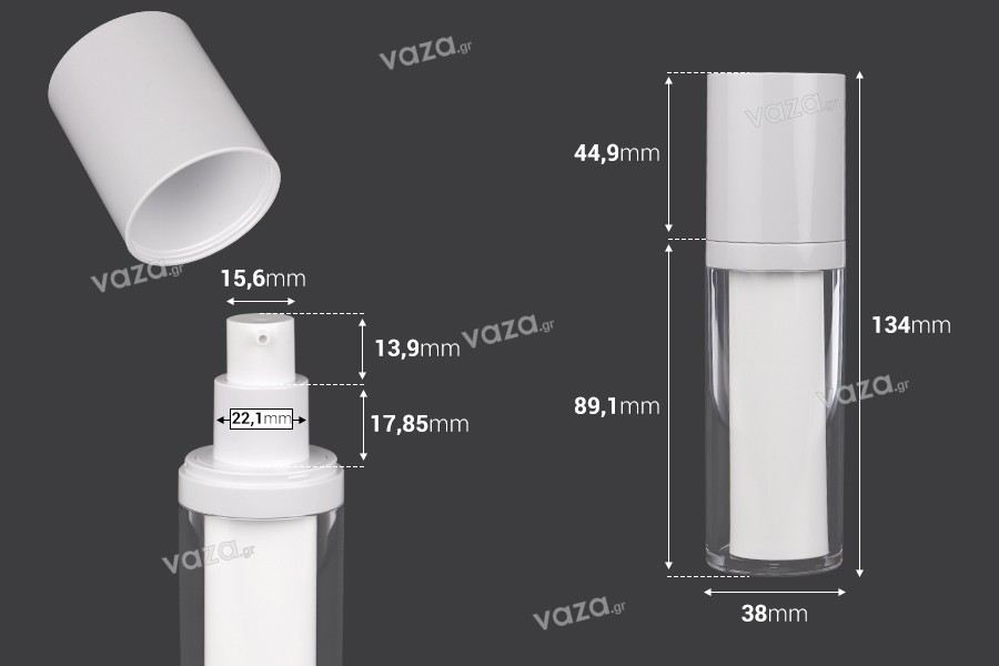Flacon rechargeable airless en plastique de 30 ml pour crème avec étui extérieur en acrylique