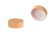 Wood-patterned plastic cap with inner seal for 5 and 10 ml jars