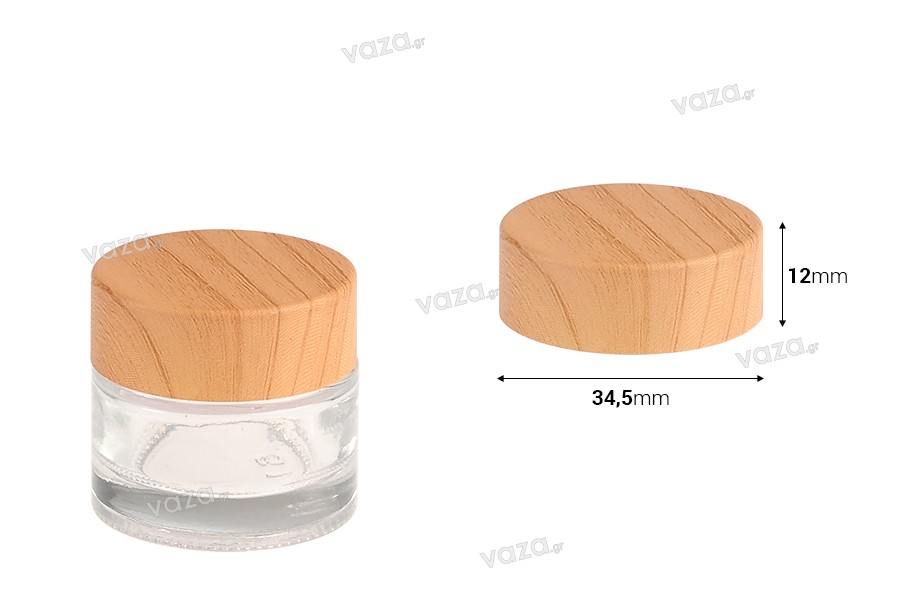 Coperchio in plastica con motivo legno con guarnizione interna per vasetti da 5 e 10 ml