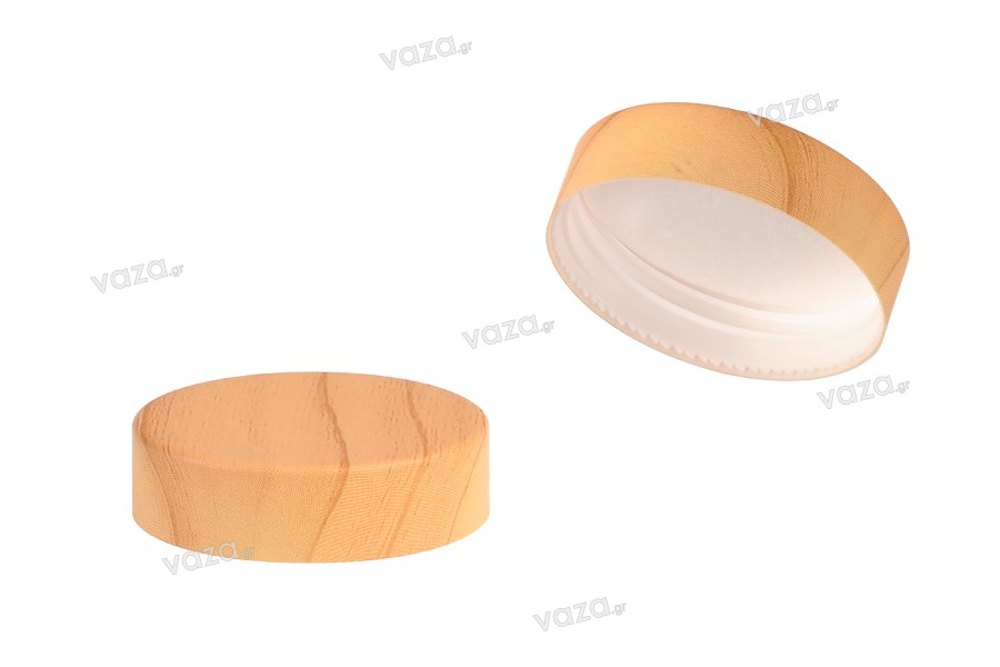 Plastic lid in wood design with inner liner for cream jars 50 ml