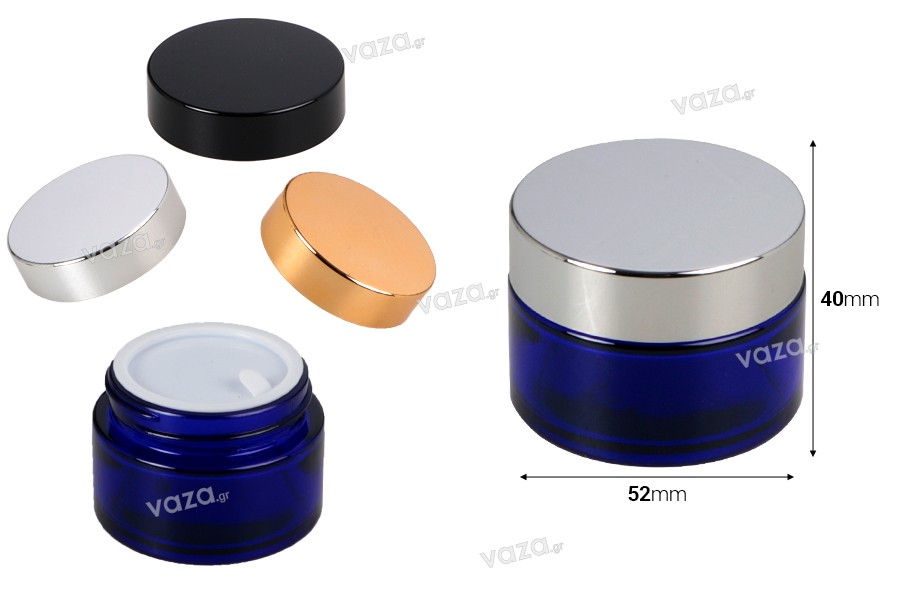 30ml blue glass jar with sealing disc and EPE liner inserted in the cap