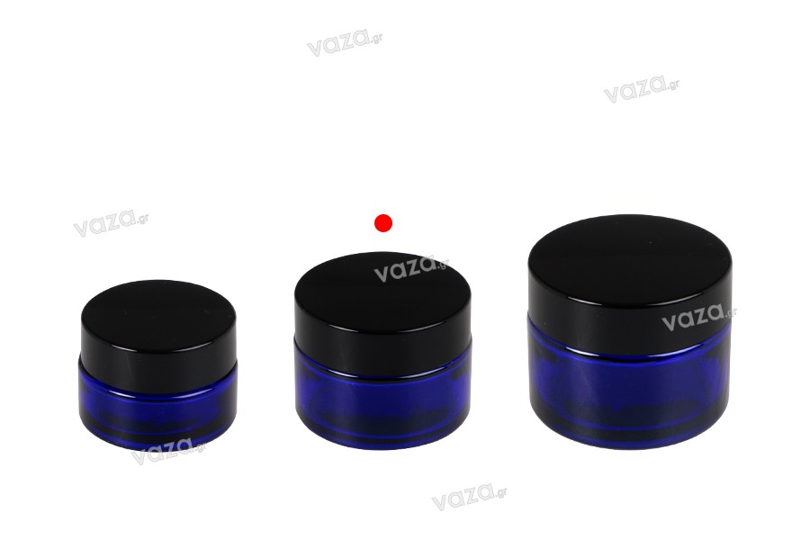 30ml blue glass jar with sealing disc and EPE liner inserted in the cap