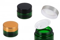 Vasetto in vetro da 20 ml verde con guarnizione interna e sottotappo.